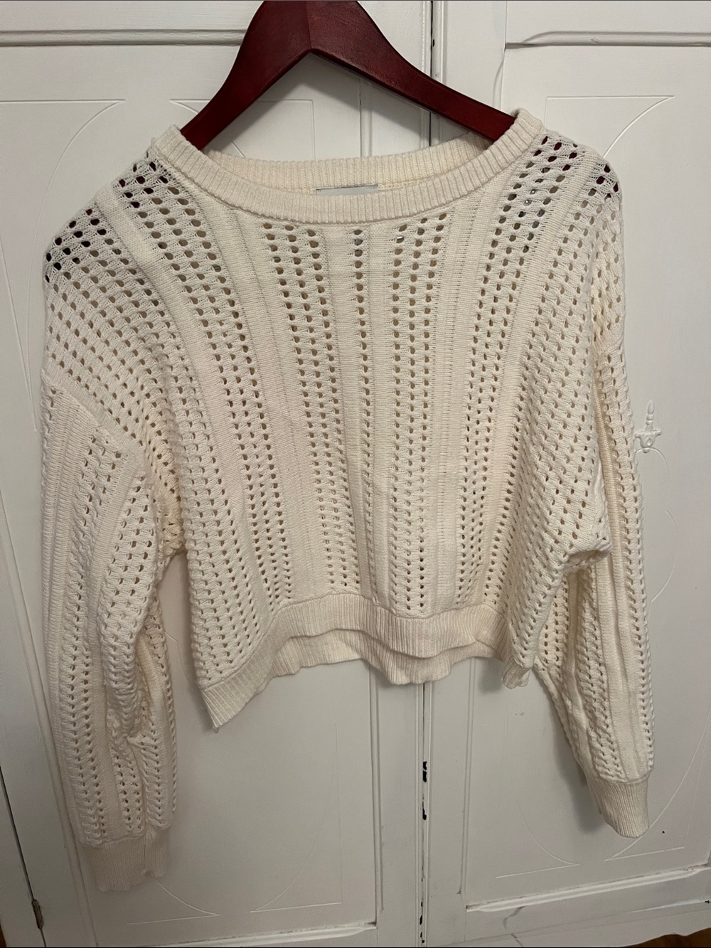 2/$7 Pink Rose off-white Open-Knit Cropped Sweater